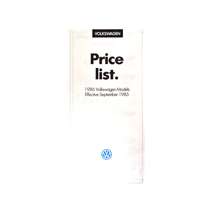 Volkswagen 1986 Price List