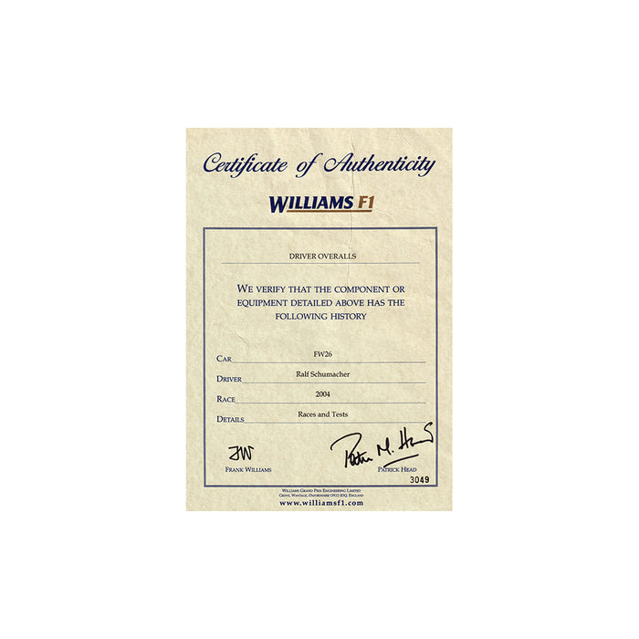 2004 Ralf Schumacher Williams Racesuit