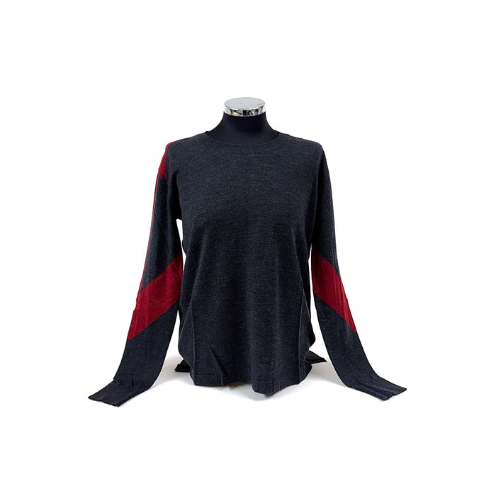 Ferrari Ladies Color Cut Crew Neck Jumper Grey Red