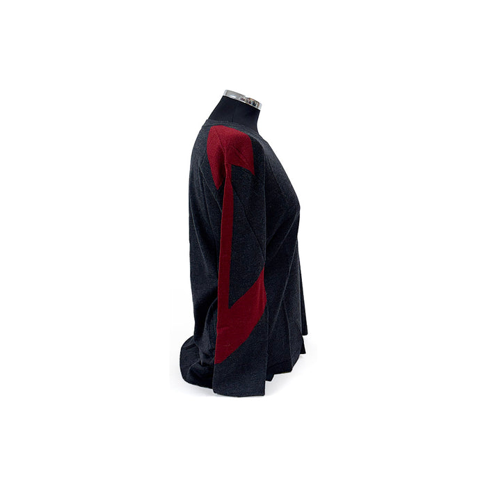 Ferrari Ladies Color Cut Crew Neck Jumper Grey Red