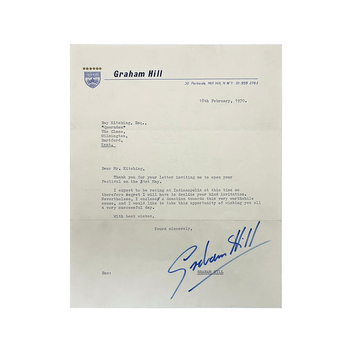 Graham Hill Signed Letter