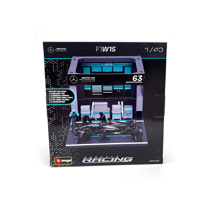 Burago 1/43 2024 Mercedes F1W15 Pitstop Diorama Russell