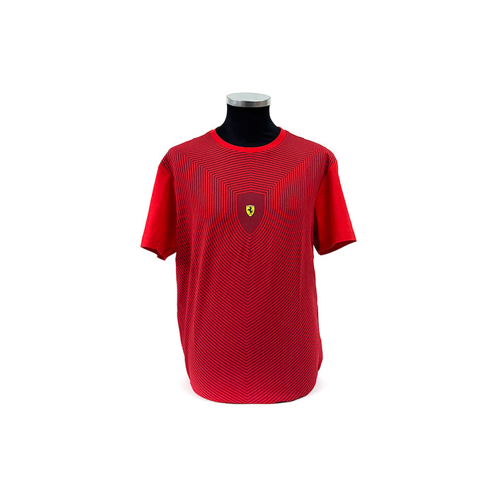 Ferrari Allover Striped Shield Tee Red