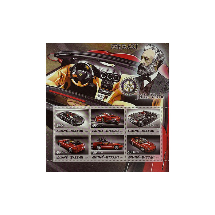 Jules Verne and Ferrari cars Guinea Bissau Ferrari Stamps