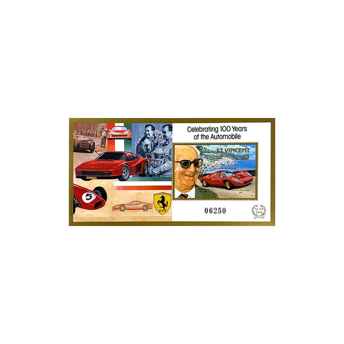 Enzo Ferrari and Dino 206 SP St. Vincent Ferrari Stamp