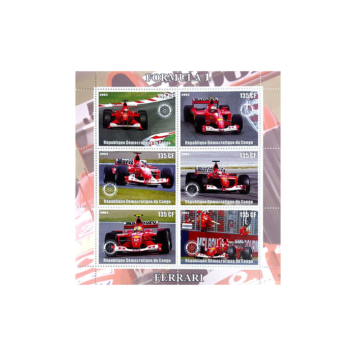 Six 2003 Ferrari Formula 1 Car Congo Ferrari Stamps