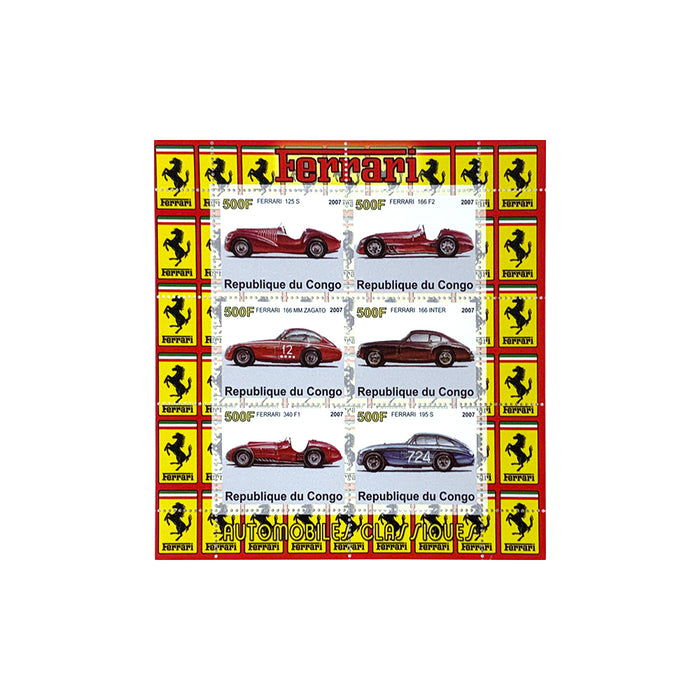 Classic Ferrari Racing Cars 2007 Congo Ferrari Stamps