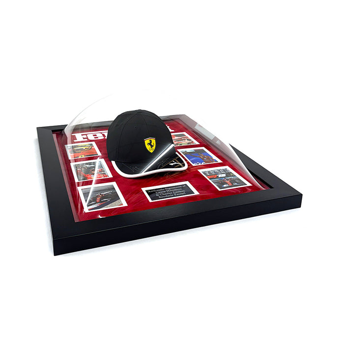 Hamilton & Leclerc Signed Ferrari Cap Framed