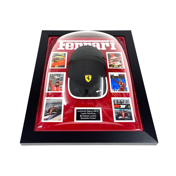Hamilton & Leclerc Signed Ferrari Cap Framed