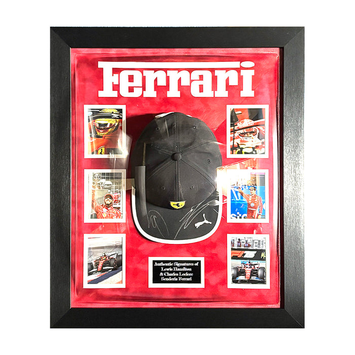 Hamilton & Leclerc Signed Ferrari Cap Framed