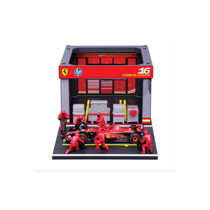 Burago 1/43 2024 Ferrari SF24 Pitstop Diorama Leclerc