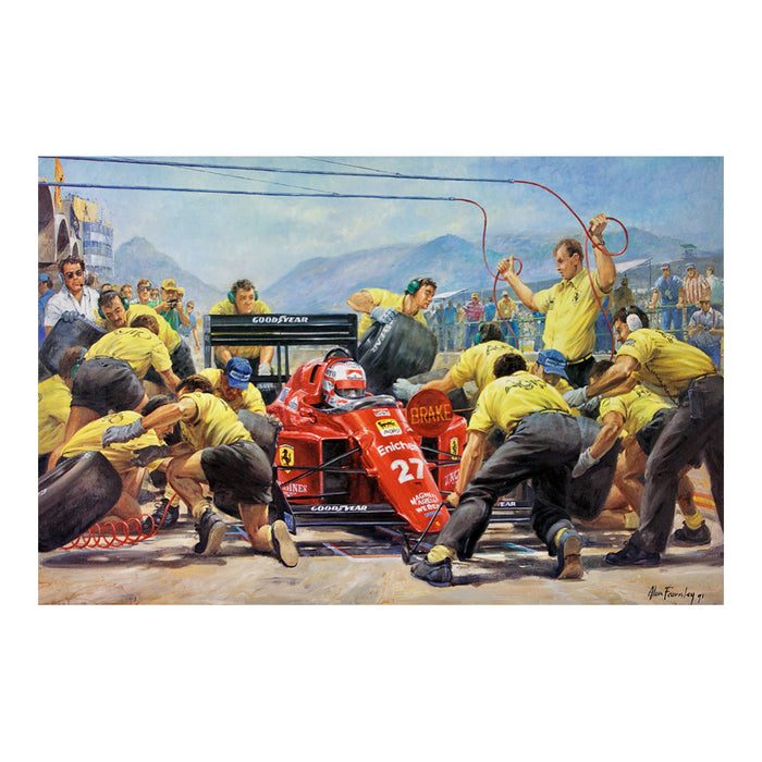 Alan Fearnley - Mansell's Debut Victory for Ferrari - Framed