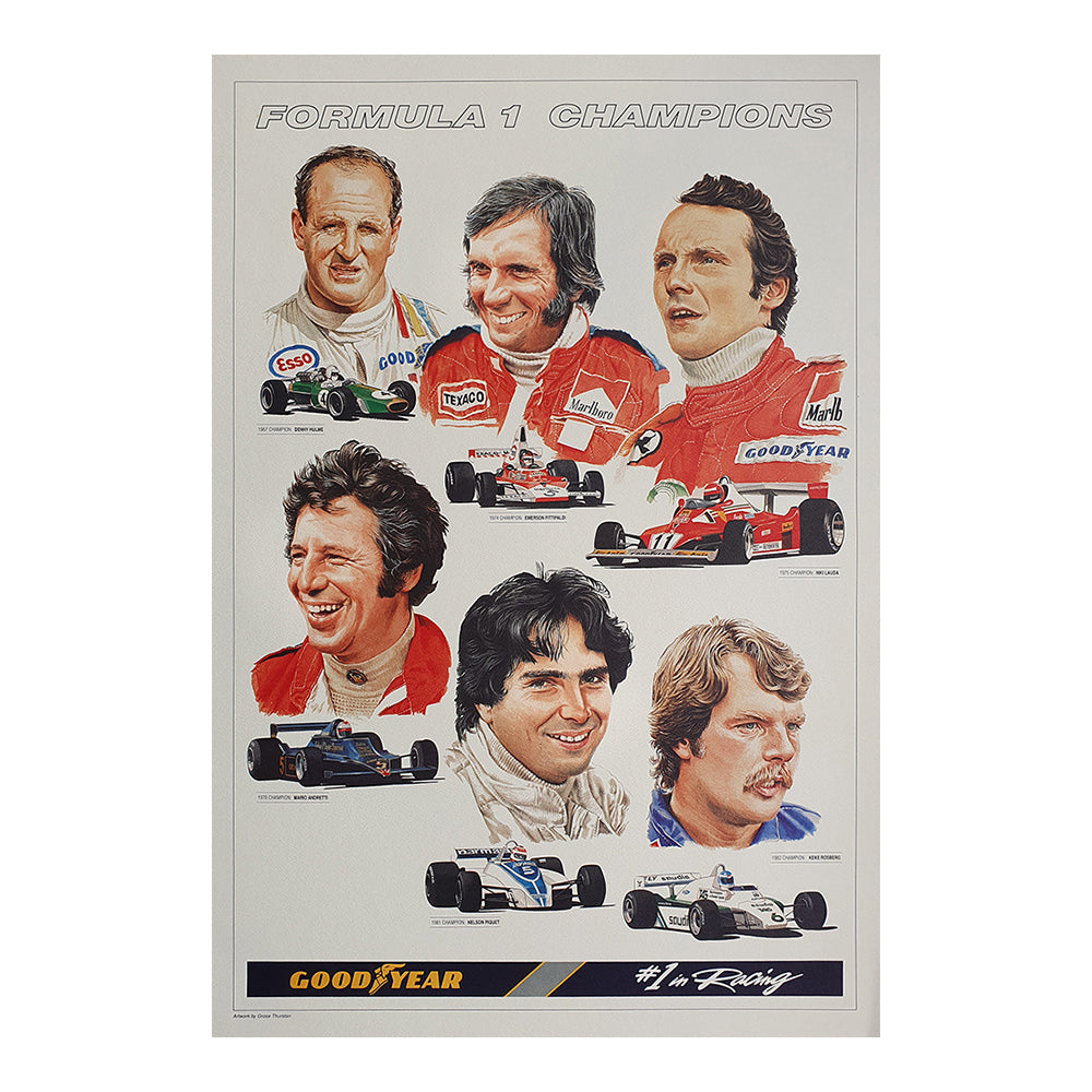 Goodyear F1 Champions Poster 67-82 – Alex Reade Motorsport