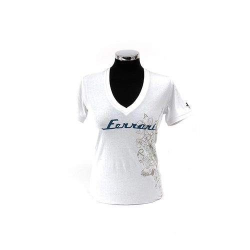 Ferrari Ladies V Neck T-shirt White REDUCED