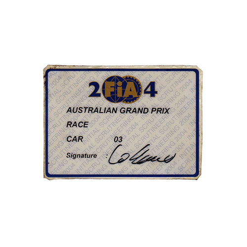 2004 Williams FW26 Scrutineering Passes