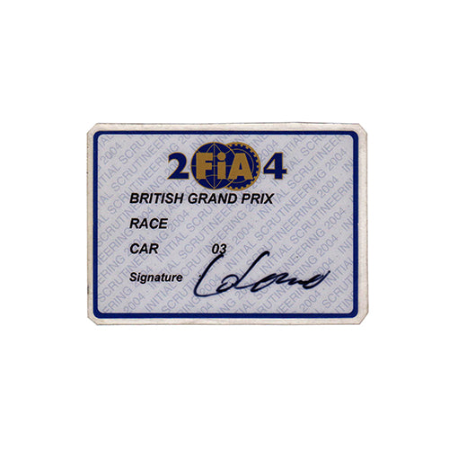 2004 Williams FW26 Scrutineering Passes