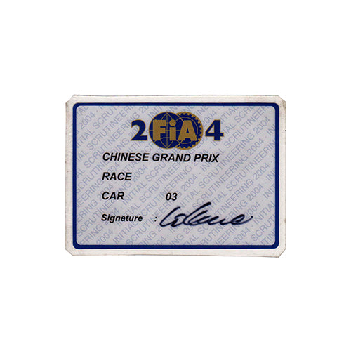 2004 Williams FW26 Scrutineering Passes