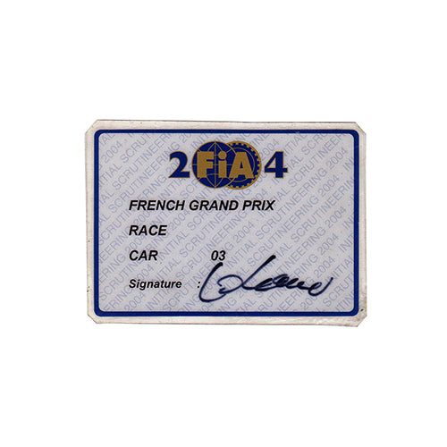 2004 Williams FW26 Scrutineering Passes