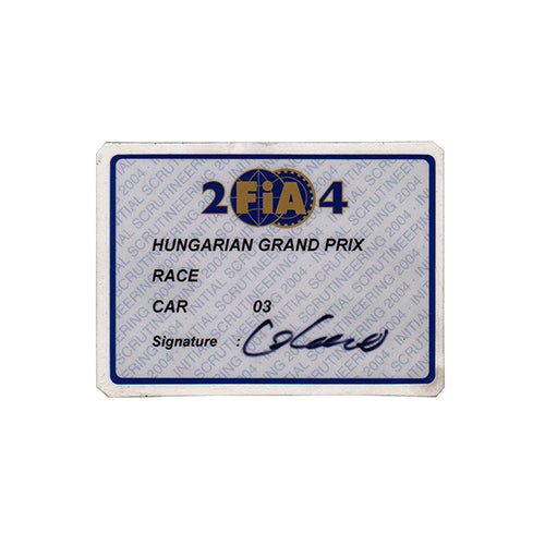 2004 Williams FW26 Scrutineering Passes