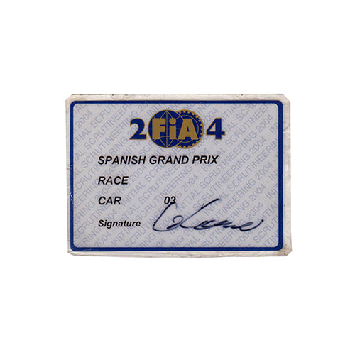 2004 Williams FW26 Scrutineering Passes